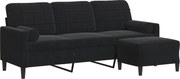 vidaXL Canapea cu 3 locuri și taburet, negru, 180 cm, catifea