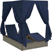 vidaXL Șezlong dublu cu perdele Negru 205 x 129 x 200 cm poliratan