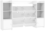 AIYAPLAY Dulap pentru jucării pentru copii cu 8 recipiente detașabile și dulapuri, 140x30x90 cm, alb | Aosom Romania