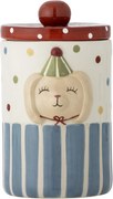 Borcan cu capac din ceramică artizanală, multicolor, pictat manual cu iepuraș, 10,5x17,5 cm, 720 ml, „Party"