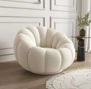 Canapea tip fotoliu, cu un singur loc, material tip boucle, rotativ, Alb