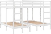 vidaXL Pat supraetajat triplu, alb 160x200/80x160 cm lemn pin
