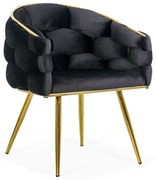 Scaun living negru din catifea cu picioare aurii BUC 251