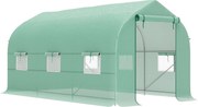 Seră Outsunny de Grădină de Tip Tunel 4x2x2 m cu Uși Rulabile și 6 Ferestre, Seră pentru Grădină cu Acoperiș înclinat, Structură din Metal și Acoperiș PE, pentru Grădinărit legume flori fructe, Verde | Aosom Romania