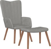 vidaXL Scaun de relaxare cu taburet, gri deschis, catifea