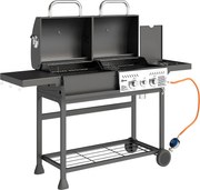 Outsunny Grill Gaz-Cărbune, 3 Arzătoare 7kW, Negru | Aosom Romania