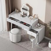 Set Masa toaleta alba, 100 cm cosmetica machiaj, oglinda cu LED, masuta vanity cu Riflaj - SEA490