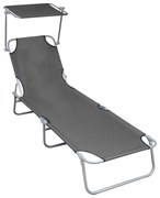 vidaXL Șezlong pliabil cu copertină, gri, aluminiu