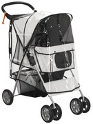 PawHut Cărucior Pliabil pentru Câini până la 10 kg cu Copertină Împotriva Ploii, 75x45x97 cm, Gri | Aosom Romania