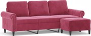 vidaXL Canapea cu 3 locuri și taburet, roșu vin, 180 cm, catifea