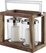 Suport lumanare din lemn si sticla FOLEY TWIN