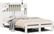 vidaXL Pat cu bibliotecă fără saltea, alb, 135x190 cm, lemn masiv pin