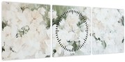Tablou - Abstracție de Flori Albe (cu ceas) (90x30 cm)