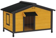PawHut Caseta pentru Câini Exterior cu Acoperiș Asfaltic Rabatabil Ferestre și Bază Detașabilă 97x72x65 cm Lemn Natural | Aosom Romania