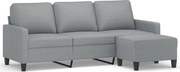 vidaXL Canapea cu 3 locuri și taburet, gri deschis, 180 cm, textil