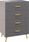 HOMCOM Comodă Modernă cu 4 Sertare, Unitate Sertar Depozitare cu Picioare din Aluminiu, 60x40x90 cm, Gri Închis