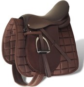Set echitație cu șa 40,6 cm din piele naturală Maro