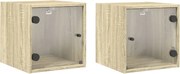 vidaXL Noptiere cu uși din sticlă, 2 buc., stejar sonoma, 35x37x35 cm