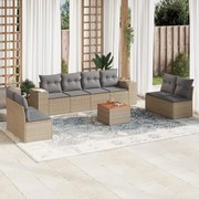 vidaXL Set canapele de grădină, 9 piese, cu perne, bej, poliratan