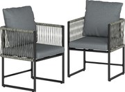 Outsunny Set 2 scaune de grădină rezistente la intemperii din oțel și PE-Rattan cu pernă cotieră spătar 52x52x66 cm Gri închis | Aosom Romania