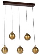 Lampă suspendată industrială bronz cu lemn 5 lumini - Haicha
