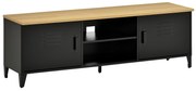 HOMCOM Mobilier TV Banc TV pentru televizoare de 55'' cu 2 Dulapuri Picioare Reglabile Cadru metalic negru Tablou din lemn natural 150 x 40 x 50 cm | Aosom Romania