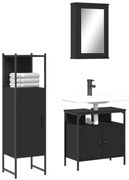 vidaXL Set mobilier de baie, 3 piese, negru, lemn compozit