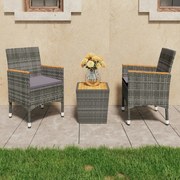 vidaXL Set mobilier grădină, 3 piese, gri, poliratan și lemn acacia