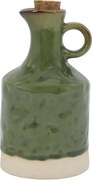 Olivieră din ceramică antichizată verde, pentru ulei, cu dop de plută, 15,5×8 cm, „Mireille"