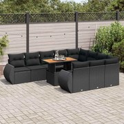vidaXL Set canapele de grădină cu perne, 11 piese, negru, poliratan