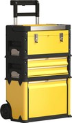 HOMCOM Set de 3 cutii de scule pe roți suprapuse și modulare din oțel cu tavă, mânere și încuietoare, galben | Aosom Romania