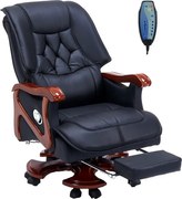 Regal Confort – Scaun directorial din Piele Naturală si Lemn Masiv, Masaj in 7 puncte, Funcție Încălzire, Înclinare 135°, Suport Picioare Extensibil, Sezut cu Arcuri, Telecomandă, Negru