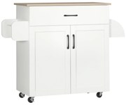 HOMCOM Masă bucătărie multi-spațiu 1 sertar 1 dulap 2 uși cu raft reglabil suport prosoape și raft sticle/conimente - MDF alb | Aosom Romania