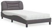vidaXL Pat cu saltea, gri, 100x200 cm, piele ecologică
