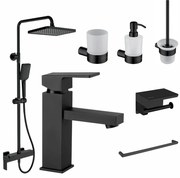 Set coloana de dus si baterie lavoar Deante Anemon cu accesorii Deante Round, negru mat