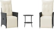 vidaXL Set bistro cu perne, 3 piese, negru, poliratan