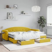vidaXL Pat de zi cu extensie și sertare, galben, 80x200 cm, catifea