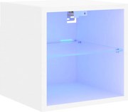 vidaXL Comode TV de perete cu lumini LED, alb, 30x28,5x30 cm