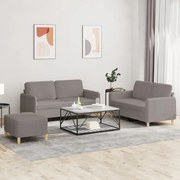 vidaXL Set de canapea cu perne, 3 piese, gri taupe, material textil