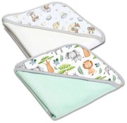 Set doua prosoape bebelus din bumbac cu gluga 90x90 cm Kidizi Safari Dream