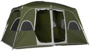 Outsunny Cort pentru 4-8 Persoane cu 2 Dormitoare 2 Buzunare și Ferestre cu Plasă Impermeabil 400x275x210 cm Verde | Aosom Romania