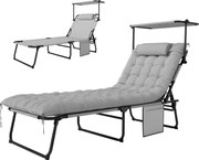 Outsunny Șezlong pliabil cu copertină și saltea, șezlong cu spătar reglabil în 4 poziții, gri deschis | Aosom Romania