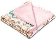 Paturica dubla pufoasa cu doua fete 100x78 cm Kidizi Fluffy Pink Beige Unicorn