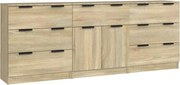vidaXL Servante, 3 piese, stejar sonoma, lemn prelucrat