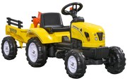 HOMCOM Tractor de Pedalat pentru Copii de 3+ Ani cu Remorcă, Greblă, Lopată și Claxon, 133x42x51 cm, Galben | Aosom Romania