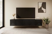 Dulap TV suspendat Asha 200 cm, partea frontală riflat – negru mat