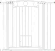 PawHut Poartă pentru animale de companie, 96 cm poartă pentru trepte, lățime reglabilă 76-104 cm, cu ușă pentru pisici, pentru scări și deschideri de uși, alb | Aosom Romania