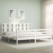 vidaXL Cadru pat cu tăblie 200x200 cm, alb, lemn masiv