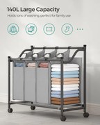 Organizator cu roti pentru baie, Songmics, 4 x 35L, 87.5 x 38.5 x 67 cm, LSF005, Gri