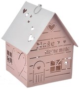 InDecor Sfeșnic metalic Domeček - Locul nostrufericit roz, 12 x 12 x 14 cm